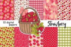 Summer digital papers with strawberries on a white, green and red background. Spring flowers patterns. Checkered pink and green seamless patterns. Strawberry seeds digital backgrounds. Fruit pattern. Picnic seamless paper pattern. flower pattern