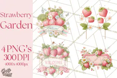 Strawberry Garden Clipart, Cute Strawberry Gardening Png Product Image 1