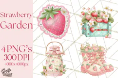 Strawberry Garden Clipart, Cute Strawberry Gardening Png Product Image 1