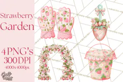 Strawberry Garden Clipart, Cute Strawberry Gardening Png Product Image 1