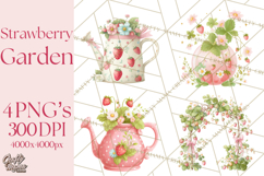 Strawberry Garden Clipart, Cute Strawberry Gardening Png Product Image 1