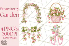 Strawberry Garden Clipart, Cute Strawberry Gardening Png Product Image 1