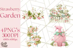 Strawberry Garden Clipart, Cute Strawberry Gardening Png Product Image 1