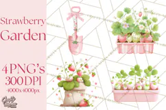 Strawberry Garden Clipart, Cute Strawberry Gardening Png Product Image 1
