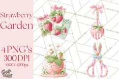 Strawberry Garden Clipart, Cute Strawberry Gardening Png Product Image 1