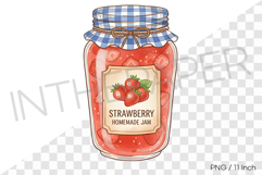 Sweet strawberry jam in cute ribbon jar PNG marmalade syrup Product Image 1
