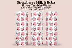 strawberry milk boba skinny tumbler sublimation design for 20oz and 30oz skinny tumbler sublimation wrap