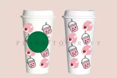 strawberry milk boba starbucks 16oz hot cup wrap svg presized template for tumbler grande suitable for cricut and silhouette