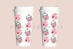 strawberry milk boba starbucks 16oz hot cup wrap svg presized template for tumbler grande suitable for cricut and silhouette