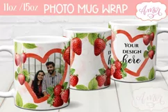 Strawberry photo mug wrap PNG, picture mug template PNG Product Image 1