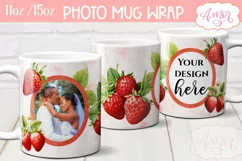 Strawberry photo mug wrap PNG, picture mug template PNG Product Image 1