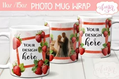 Strawberry photo mug wrap PNG, picture mug template PNG Product Image 1