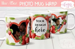 Strawberry photo mug wrap PNG, picture mug template PNG Product Image 1