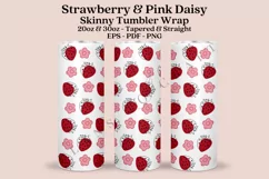 strawberry pink daisy skinny tumbler sublimation design for 20oz and 30oz skinny tumbler sublimation wrap