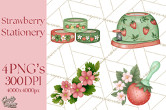 Strawberry Stationery Clipart, Pastel Office Supplies Png Product Image 1
