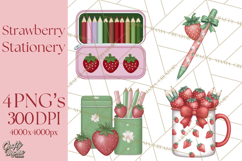 Strawberry Stationery Clipart, Pastel Office Supplies Png Product Image 1