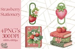 Strawberry Stationery Clipart, Pastel Office Supplies Png Product Image 1