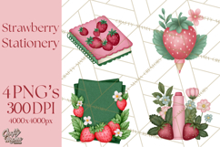 Strawberry Stationery Clipart, Pastel Office Supplies Png Product Image 1