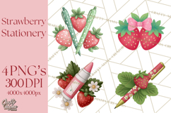 Strawberry Stationery Clipart, Pastel Office Supplies Png Product Image 1
