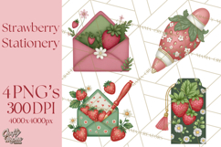 Strawberry Stationery Clipart, Pastel Office Supplies Png Product Image 1