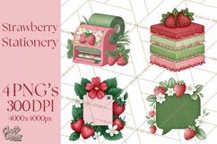 Strawberry Stationery Clipart, Pastel Office Supplies Png Product Image 1