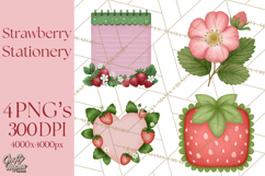 Strawberry Stationery Clipart, Pastel Office Supplies Png Product Image 1