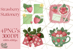 Strawberry Stationery Clipart, Pastel Office Supplies Png Product Image 1