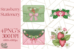 Strawberry Stationery Clipart, Pastel Office Supplies Png Product Image 1