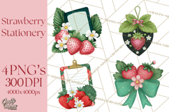 Strawberry Stationery Clipart, Pastel Office Supplies Png Product Image 1