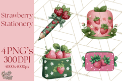 Strawberry Stationery Clipart, Pastel Office Supplies Png Product Image 1