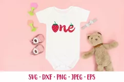 One Strawberry SVG. Baby First Birthday. 1st Birthday Party Product Image 2