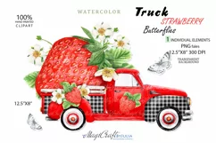 Red Truck Vintage Strawberry sublimation| Strawberry clipart Product Image 1