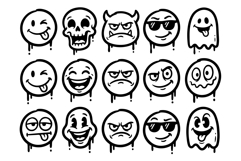 Street Monster Emoji Pack Funky Drip Cartoon Face Vector Set Product Image 2