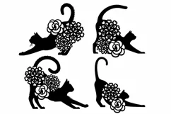 Floral Stretching Cats Paper Cut SVG Design Templates Product Image 2
