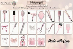 Pink Stripe Hair Clipart Bundle PNG Beauty Tools Set Clipart Product Image 2
