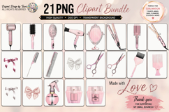 Pink Stripe Hair Clipart Bundle PNG Beauty Tools Set Clipart Product Image 2