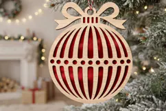 Striped Bauble Laser Cut Wood File, Christmas Ornament SVG Product Image 1
