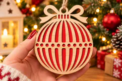 Striped Bauble Laser Cut Wood File, Christmas Ornament SVG Product Image 2