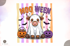 Striped Halloween Highland Cow Png, Spooky Season Png Product Image 1