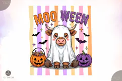 Striped Halloween Highland Cow Png, Spooky Season Png Product Image 1
