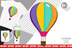 Striped Hot Air Balloon Clipart Product Image 1
