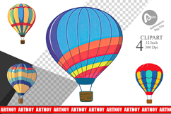Striped Hot Air Balloon Clipart Product Image 1