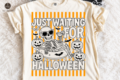 Striped Just Waiting For Halloween PNG,Funny Skeleton PNG Product Image 1