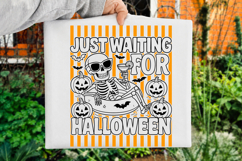Striped Just Waiting For Halloween PNG,Funny Skeleton PNG Product Image 2