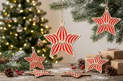 Striped Petals Christmas Star SVG Wood Ornament Product Image 1