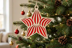 Striped Petals Christmas Star SVG Wood Ornament Product Image 2