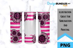 Pink Striped Sunflower Tumbler - Sublimation PNG Product Image 1