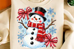 Preppy Christmas Snowman PNG | Striped Coquette Bow Png Product Image 2
