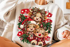Stripes Christmas Highland Cow PNG Product Image 3
