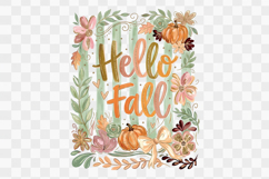 Watercolor Hello Fall Autumn Pumpkins Png Sublimation Design Product Image 1